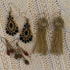 3 Pairs of Gold Long Earrings